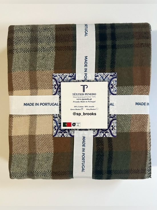 Texteis Penedo Other - 🎁Texteis Penedo Blanket - Green, Brown & Blue Plaid Cotton Blend Queen Blanket